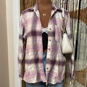Universal Thread Plaid Button-Down Shirt - Pink and Purple